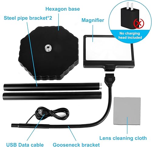 Miniatura 8 de NZQXJXZ Lupa de piso 5X con luz y soporte, lámpara de aumento de suelo regulable de 36 LED, lupa iluminada ajustable 3 en 1 para leer, coser,