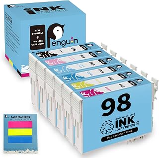Penguin Remanufactured Ink Cartridge Replacement for Epson 98 T098 Used for 730 810 725(1 Black 1 Cyan 1 Magenta 1 Yellow 1 Light Cyan 1 Light Magenta)(Special Edition Includes 1 Set of Sticky Notes)