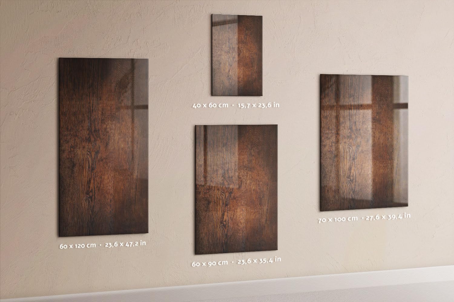 Pizarra de vidrio con estampado 60x90 cm | Madera oscura