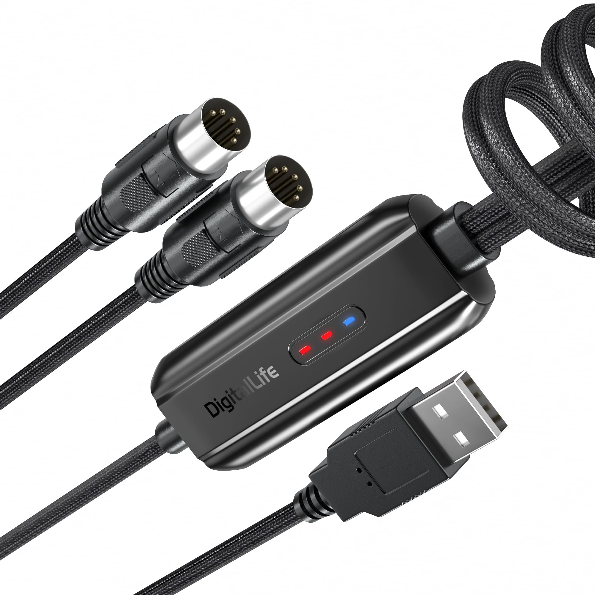 DigitalLife MIDI-A01 Adaptateur De convertisseur d'interface MIDI USB à 5 Broches Avec 3 X LEDS