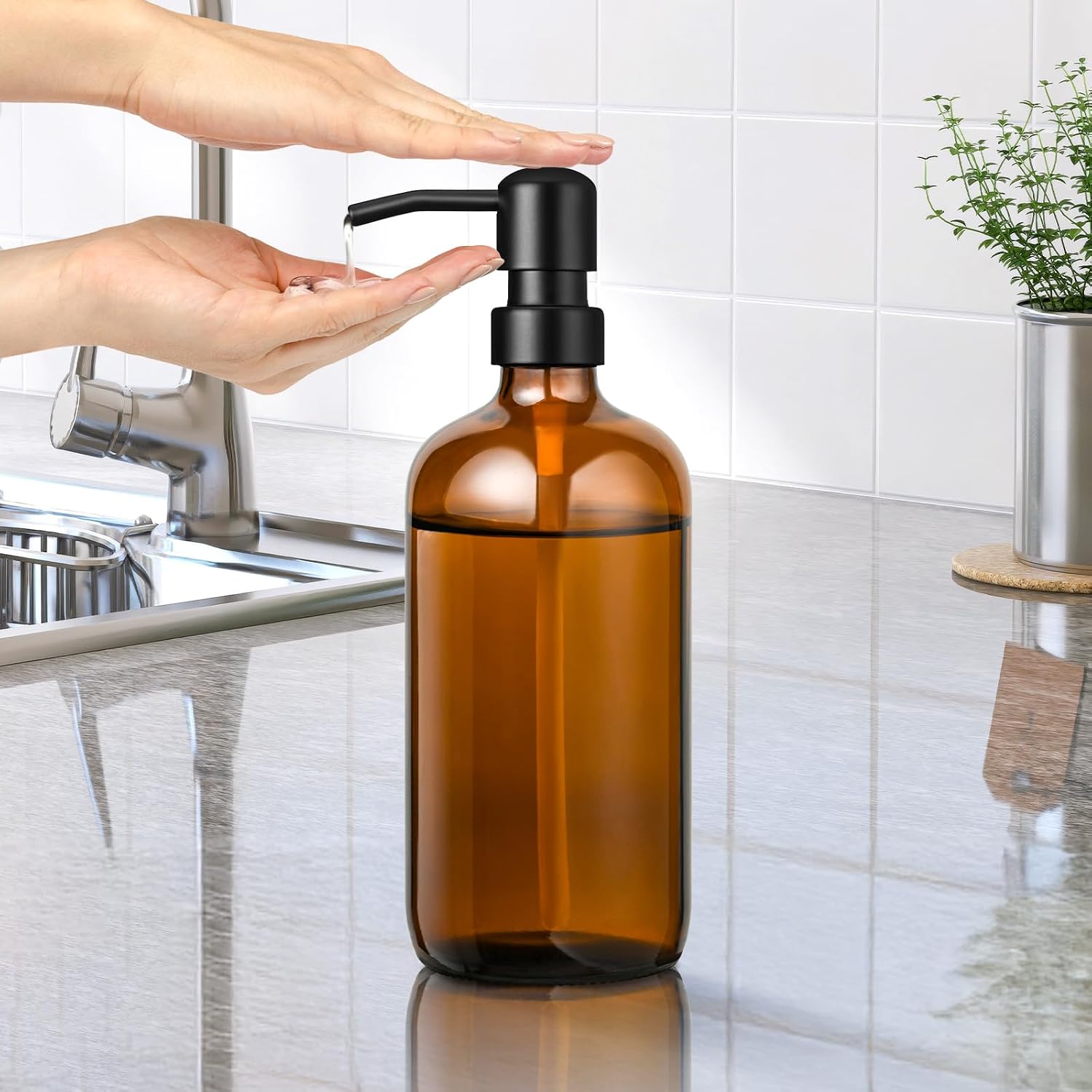 Amber Glass Soap Dispenser