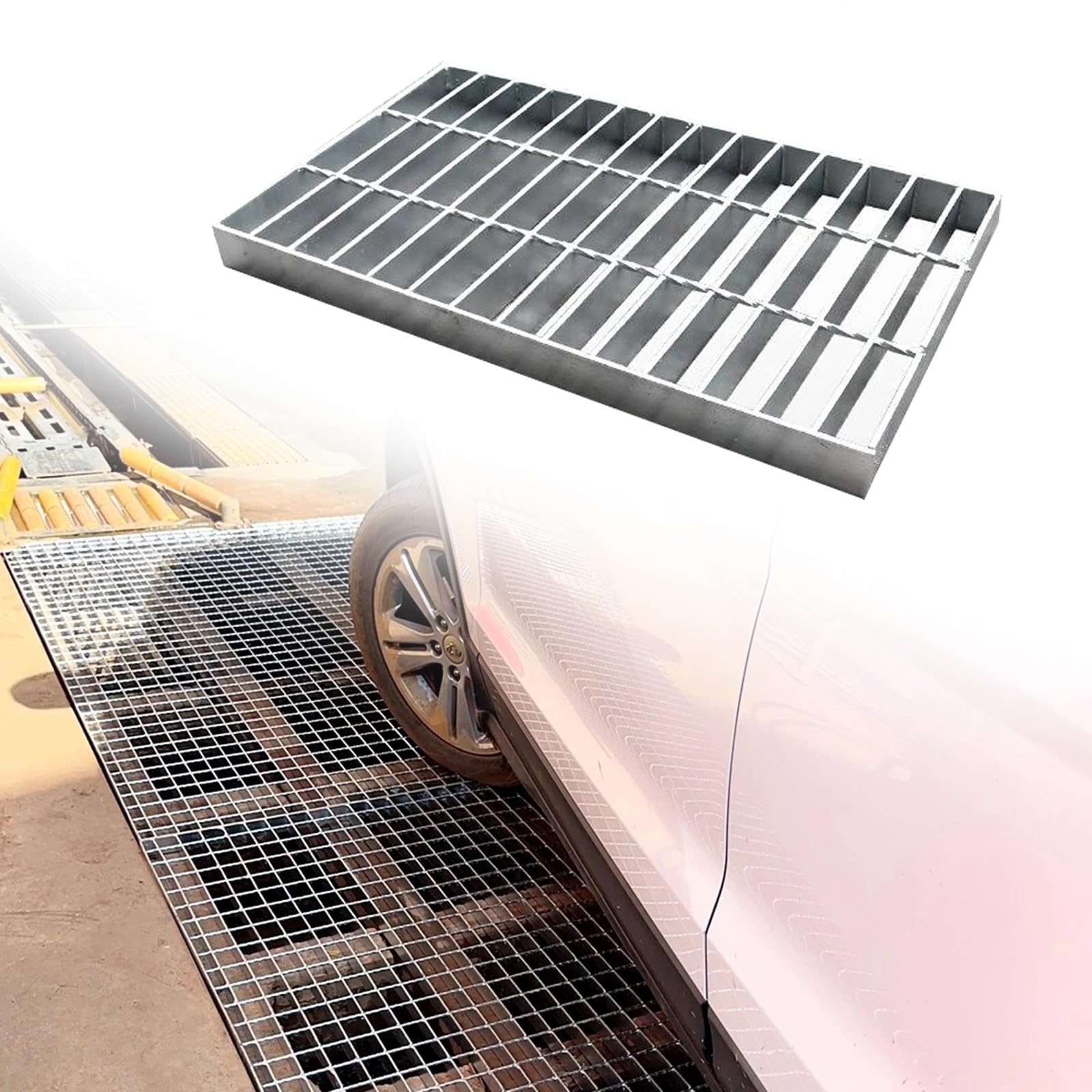 NURUGURE Galvanized Steel Drain Grate Cover 20 Inch 50cm with Connector Options and Round Bar Grid for Driveway Garage Yard Pool Deck Runoff