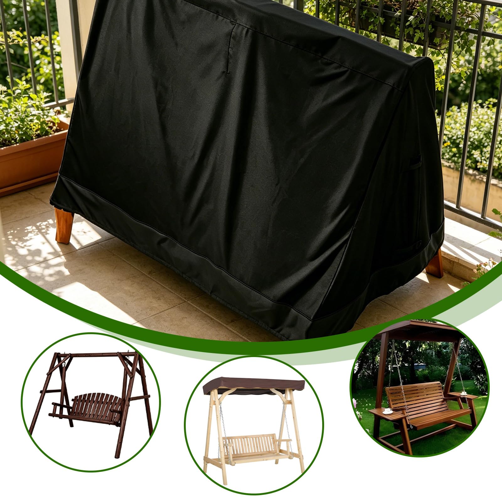 Copertura per dondolo Hollywood, telaio ad A, copertura per altalena Oxford 210D, resistente agli strappi, impermeabile, antivento, per mobili da giardino (216 x 140 x 170 cm)