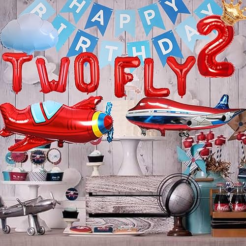 Miniatura 4 de Decoraciones de fiesta de cumpleaños de dos moscas, decoraciones de cumpleaños de avión, decoración de segundo cumpleaños para niño y niña, globos