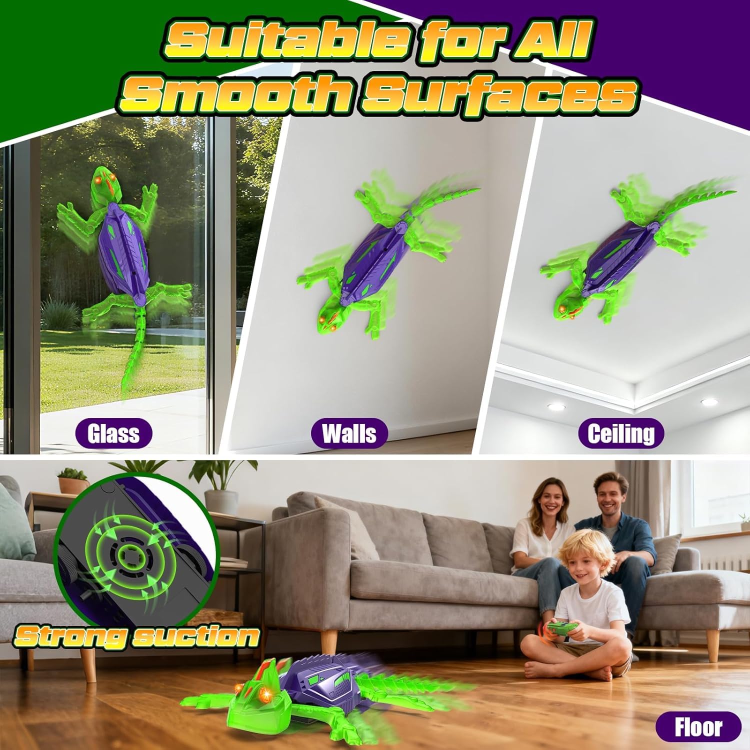 Goody King Lagarto Trepador Paredes - Robot Lagartija Teledirigida Que Trepa Paredes y Techos - Wallcrawler Gecko - Juguete con Movimientos Reales y Giro 360° - Regalo para Niños a Partir de 3 Años
