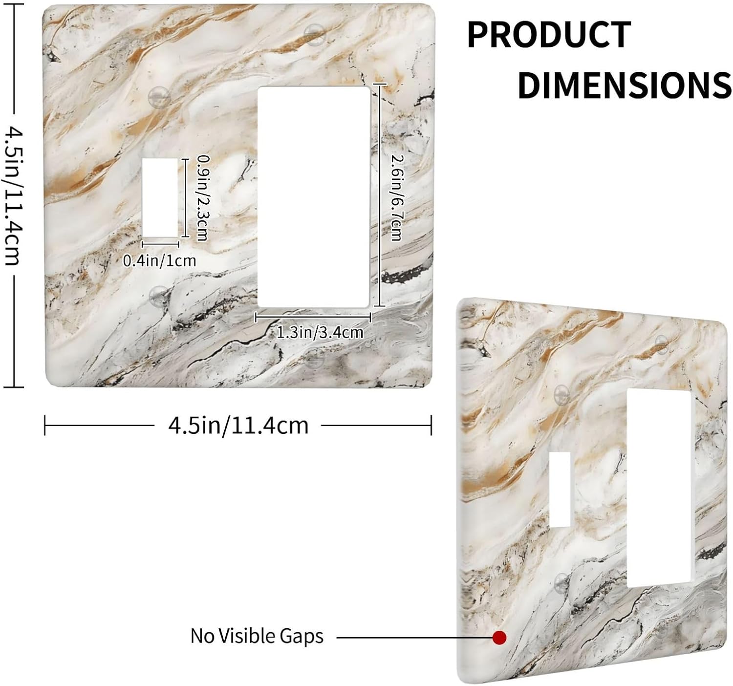 Matte Beige Gold Marble Granite Abstract Print Outlet Covers 1 Toggle 1 Rocker Combination Decorative Wall Plate Electrical Switch Plates Light Switch Cover Plate for Bathroom Kitchen Decor