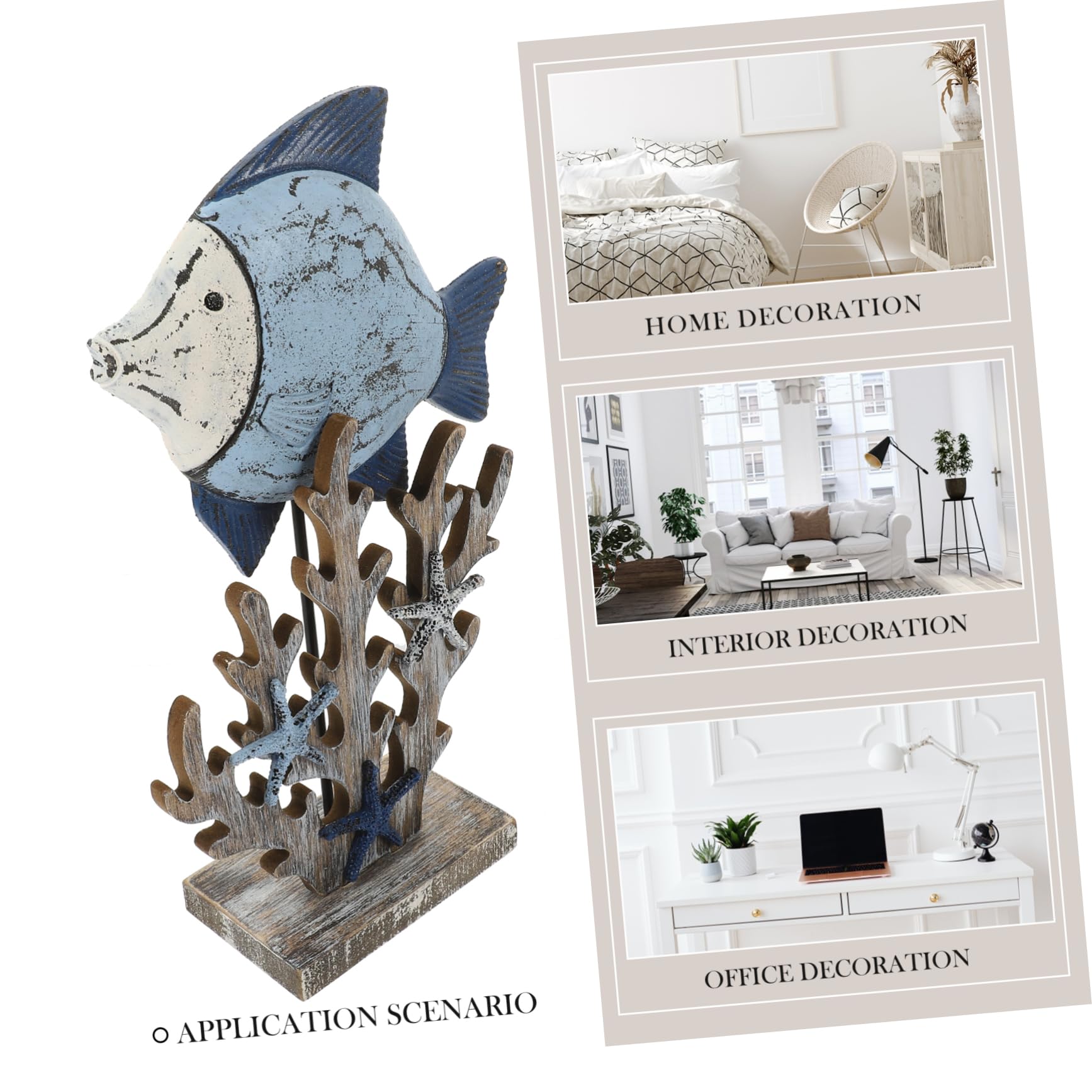 Vaguelly Adornos De Pescado De Coral Retro Decoración Temática del Océano Náutico Adorno De Mesa Decoración del Océano De Estilo Mediterráneo Costero Madera