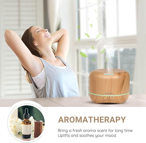 Miniatura 3 de Homeweeks Difusor de aceite esencial de 10.1 fl oz, difusor silencioso de aromaterapia para aceites esenciales, grano de madera, ultrasónico,