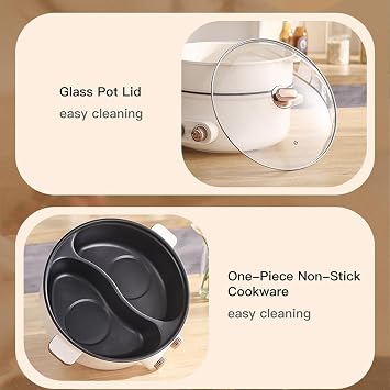 Self Heating Hot Pot, Double control switch, 1600 Watts Electric Hot Pots Hot Pot Electric Topwit, Ideal for Family Gatherings (with 2 Leaky Nets),7.5L