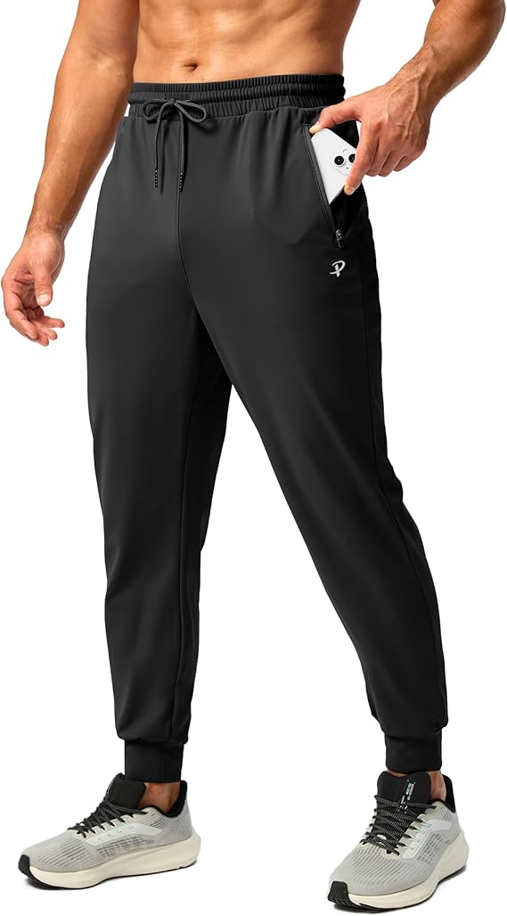 Pudolla Men's Fleece Lined Joggers Sweatpants with Zipper Pockets Winter Warm Pants for Men Running Workout Gym Athletic