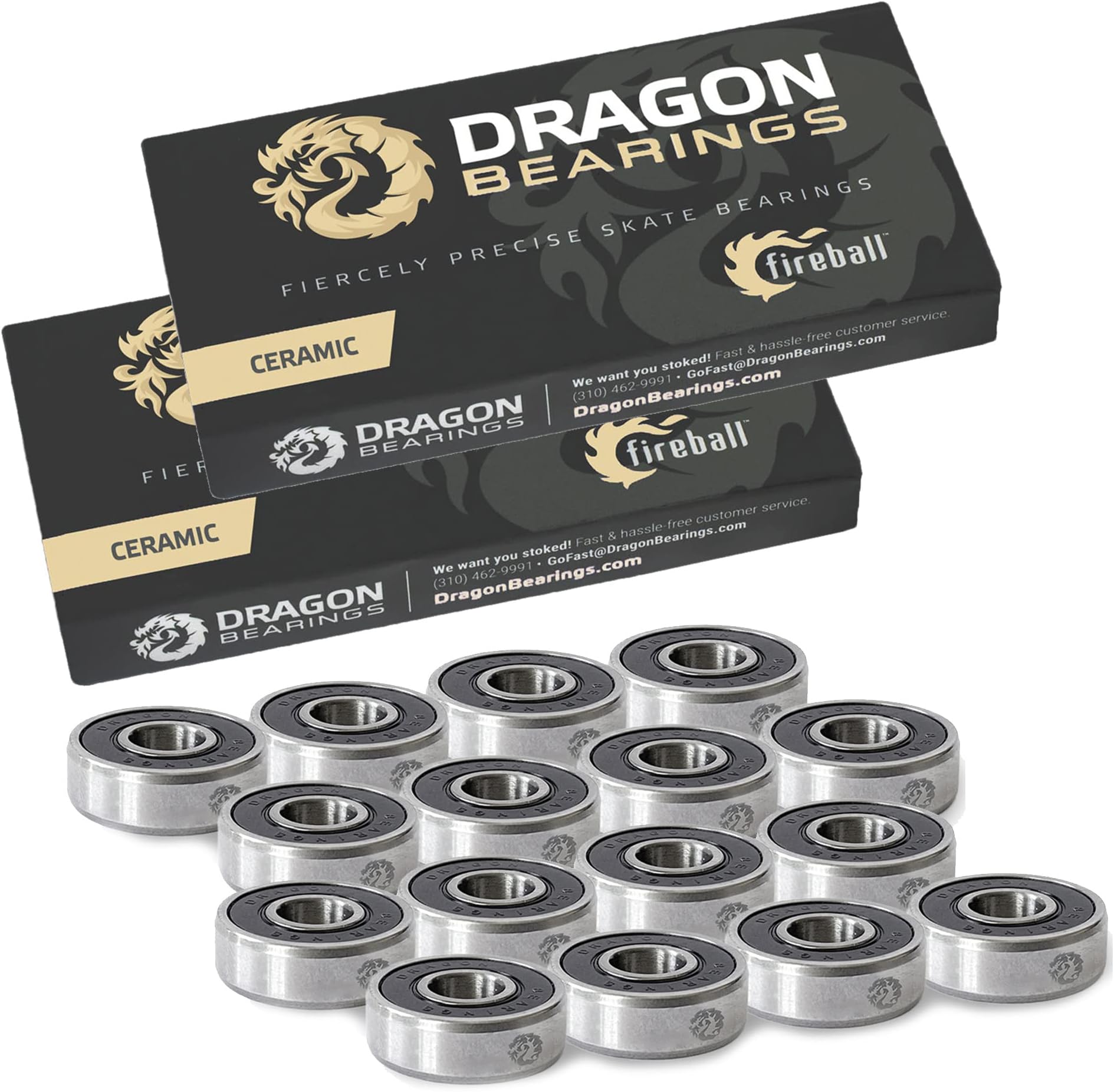 Fireball Dragon Ceramic Roller Skate Bearings 16 Pack - Inline Skate Bearings for Rollerblade Inline Hockey & Roller Derby Bearings - Dragon Roller Bearing Sets are Skate Rated & Guaranteed for Life…