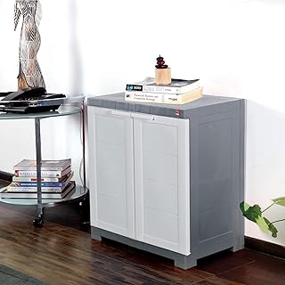 Cello Novelty Compact Plastic Cabinet with Dustproof Doors 3 Year Warranty Almirah, Cupboard, Wardrobe for Home, Living Room, Bedroom, Kitchen, Office, Outdoor White & Grey Colour