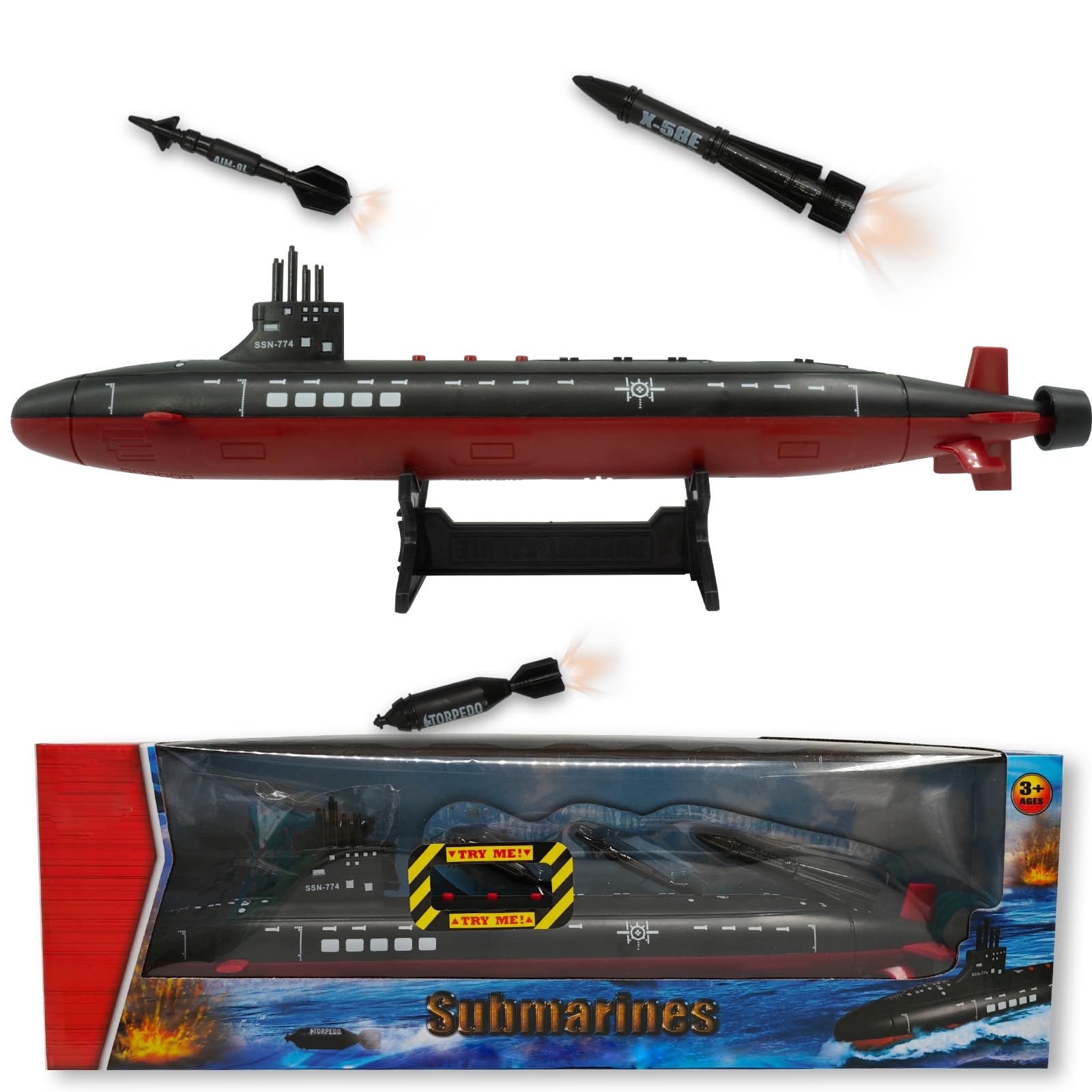 OTONOPI Toy Submarine Military Toy Naval Ship with Launching Function Model Ship with Sound Effects Army Toy War Ship Play Set for Kids 16.5 Inches