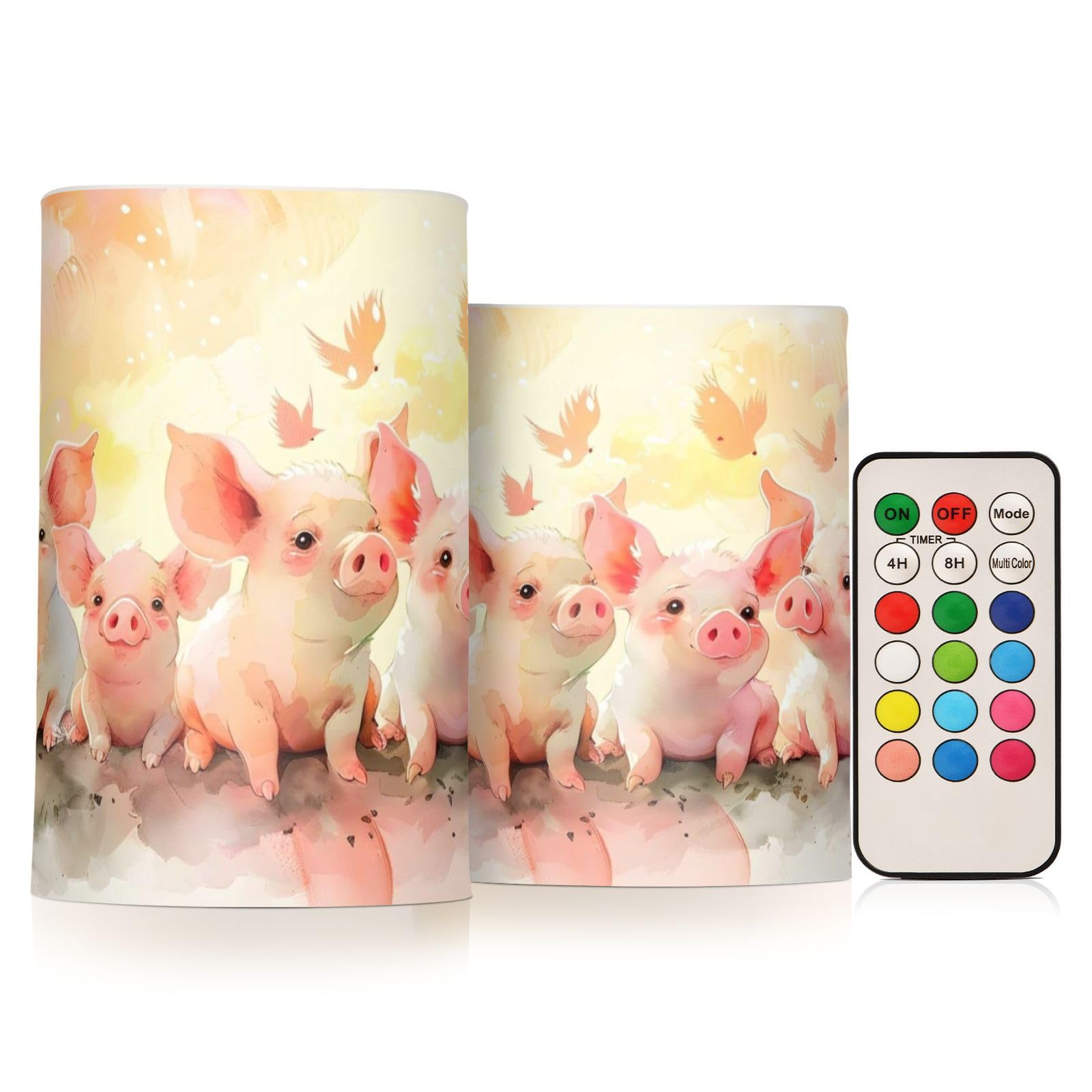 Mnsruu Flickering Flameless Candles Cute Pigs LED Candles with Remote Timer Set of 2 Battery Operated Candle Home Decoration