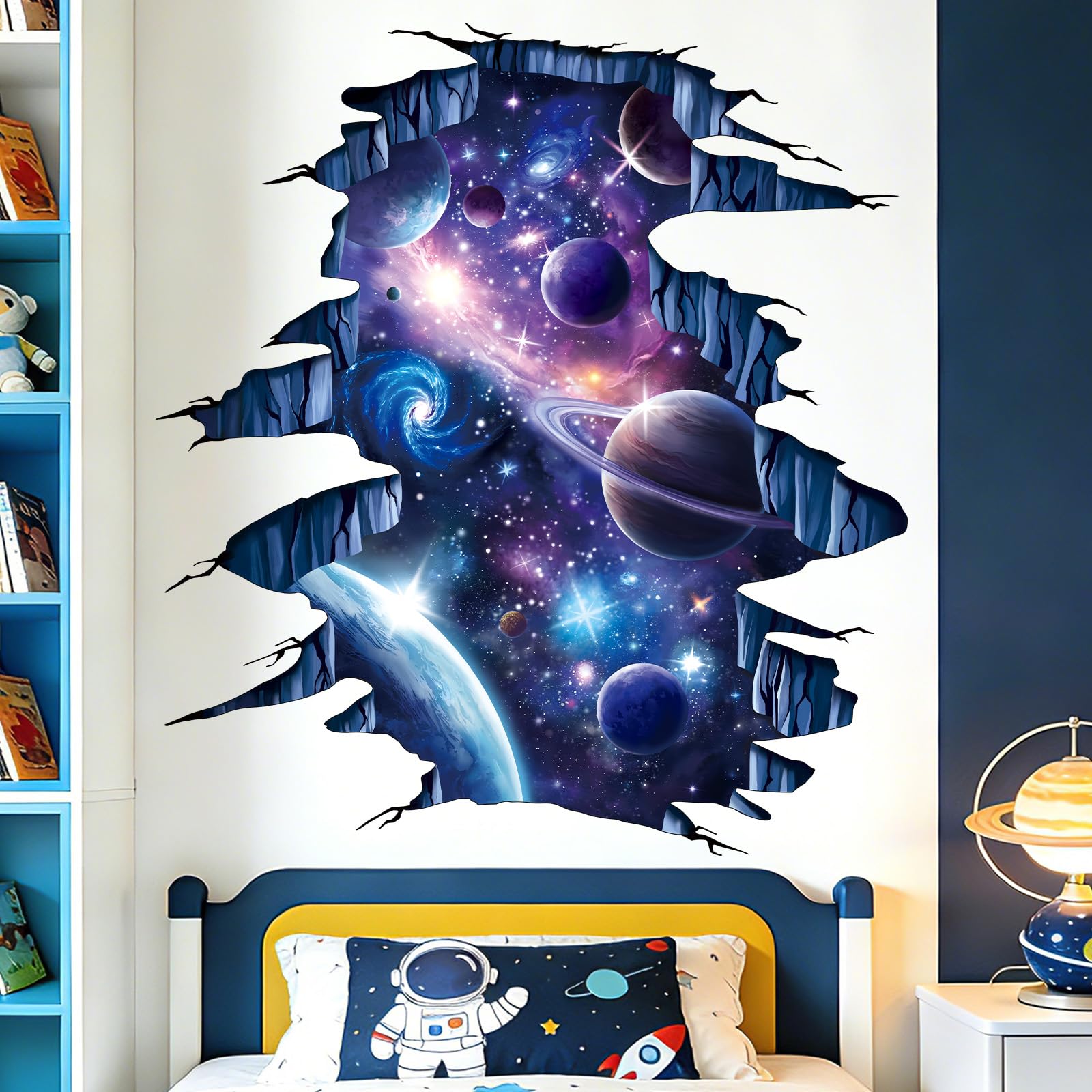 wondever 3D Outer Space Wall Decals Break Through Planet Wall Stickers