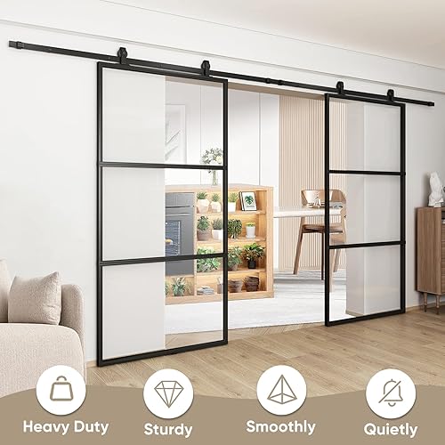Miniatura 2 de JUBEST Puerta de granero doble de 84 x 84 pulgadas con kit de herrajes de 14 pies y mecanismo de cierre suave, 2 juegos de 42 x 84 pulgadas de