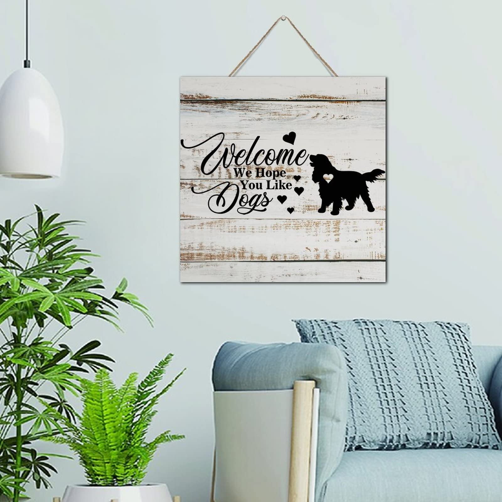 Panneau bois peint Welcome We Hope You Like Dogs deco ferme 30x30
