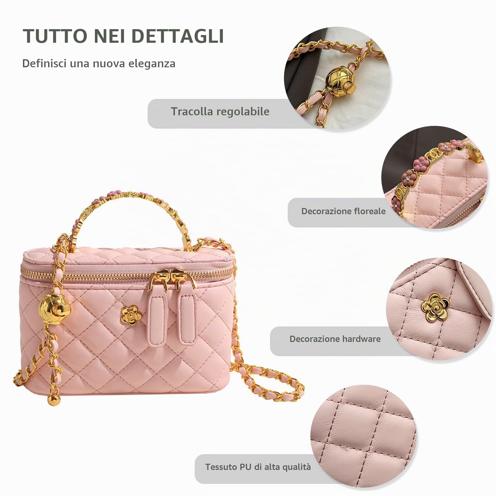 NICOLE & DORIS Borsa a Mano Donna Piccola Borse a Tracolla con Catena Borsa a Secchiello in PU Pelle Borsa Delle Signore Borsette a Spalla Borsa da Sera Nero