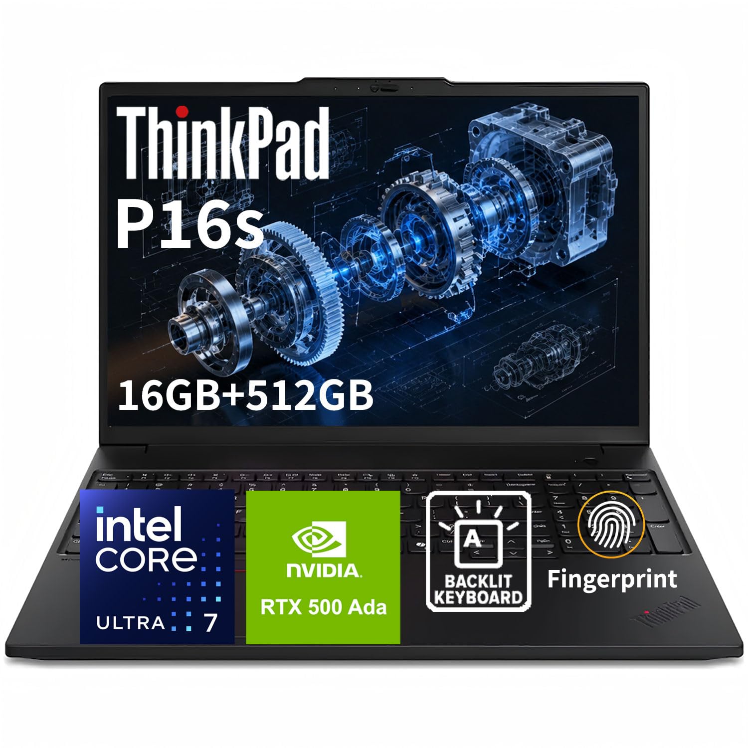 Lenovo ThinkPad P16s Gen3 16" WorkStation Laptop, Intel Core Ultra 7 155H, NVIDIA RTX 500 Ada Graphics, WUXGA(1920 x 1200), 16GB DDR5 RAM, 512GB SSD, Backlit Keyboard, Fingerprint Reader, Win11 PRO