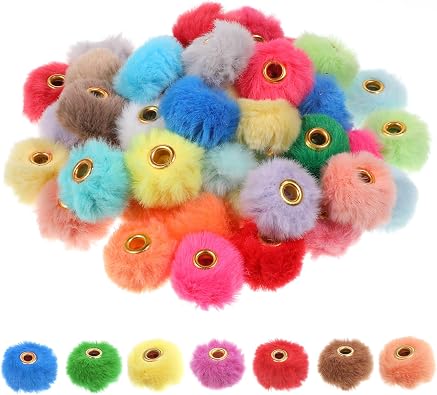 50 Pcs Spacers for Beaded Pen Beads Fluffy Faux Fur Pom Poms Beads Pompoms for Crafts Bracelet Bead for Pens Jewelry Key Chain DIY Wind Chimes Accessories