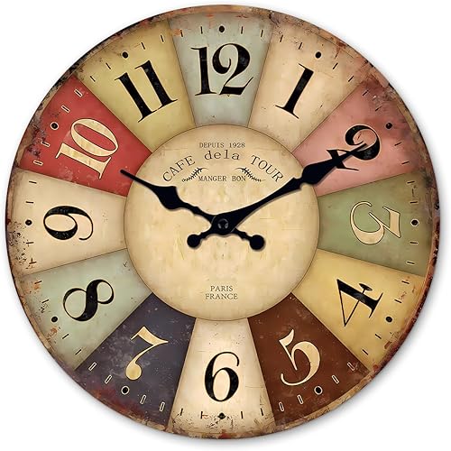 Relojes de pared de granja para decoración de sala de estar, reloj de pared colorido a pilas de 16 pulgadas, reloj de pared grande silencioso