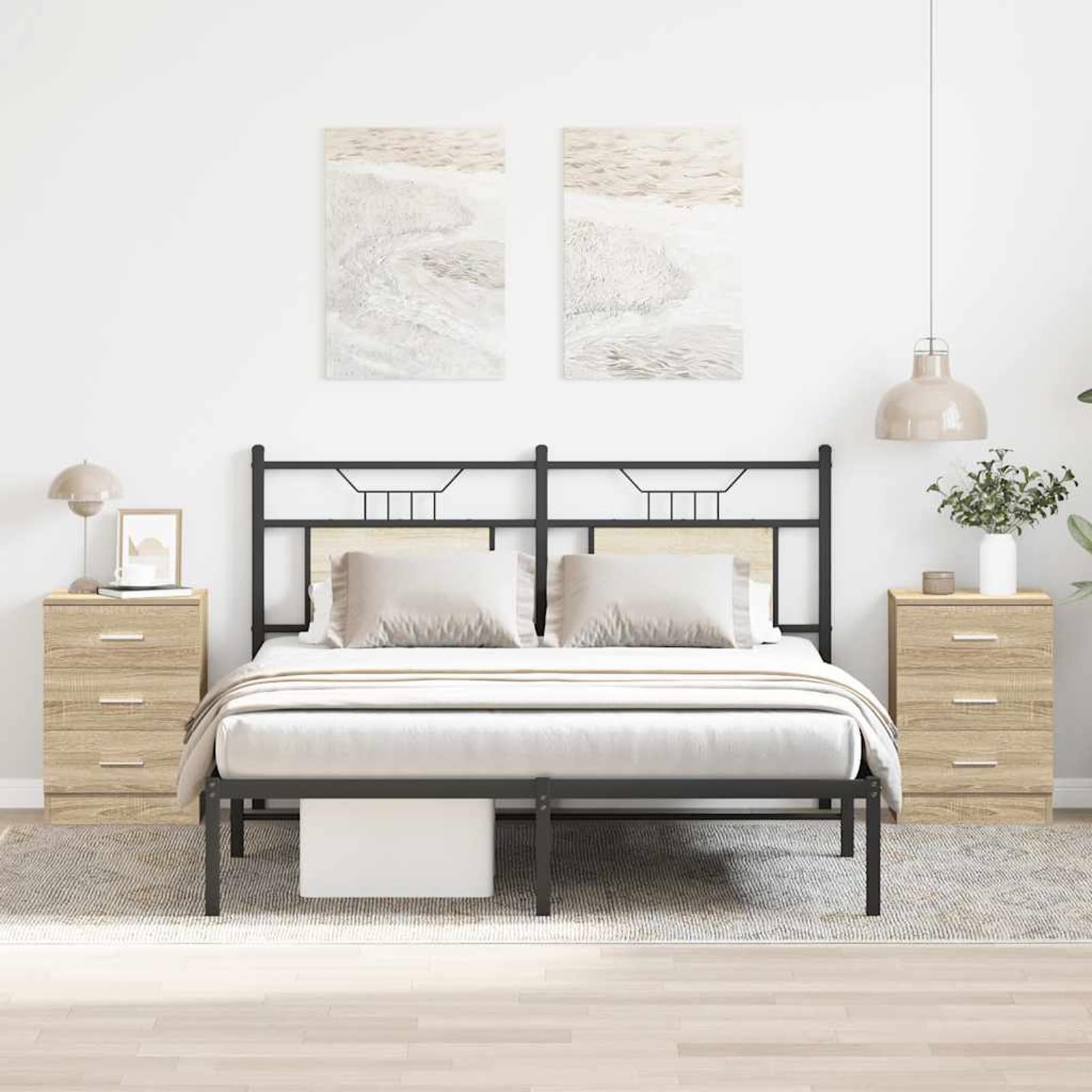 Nachttische, 2er Set in Sonoma-Eiche, 38x35x56 cm, mit drei leichtgängigen Schubladen, aus Holzwerkstoff, für Schlafzimmer oder Wohnzimmer als Nachtschrank oder Beistelltisch geeignet