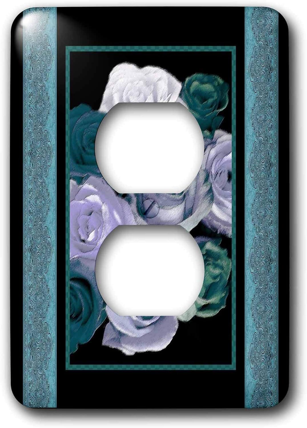 3dRose lsp_29800_6 Dreamy Hues Of Teal and Turquoise Roses with Ocean Blue Damask Ribbon Trim 2 Plug Outlet Cover