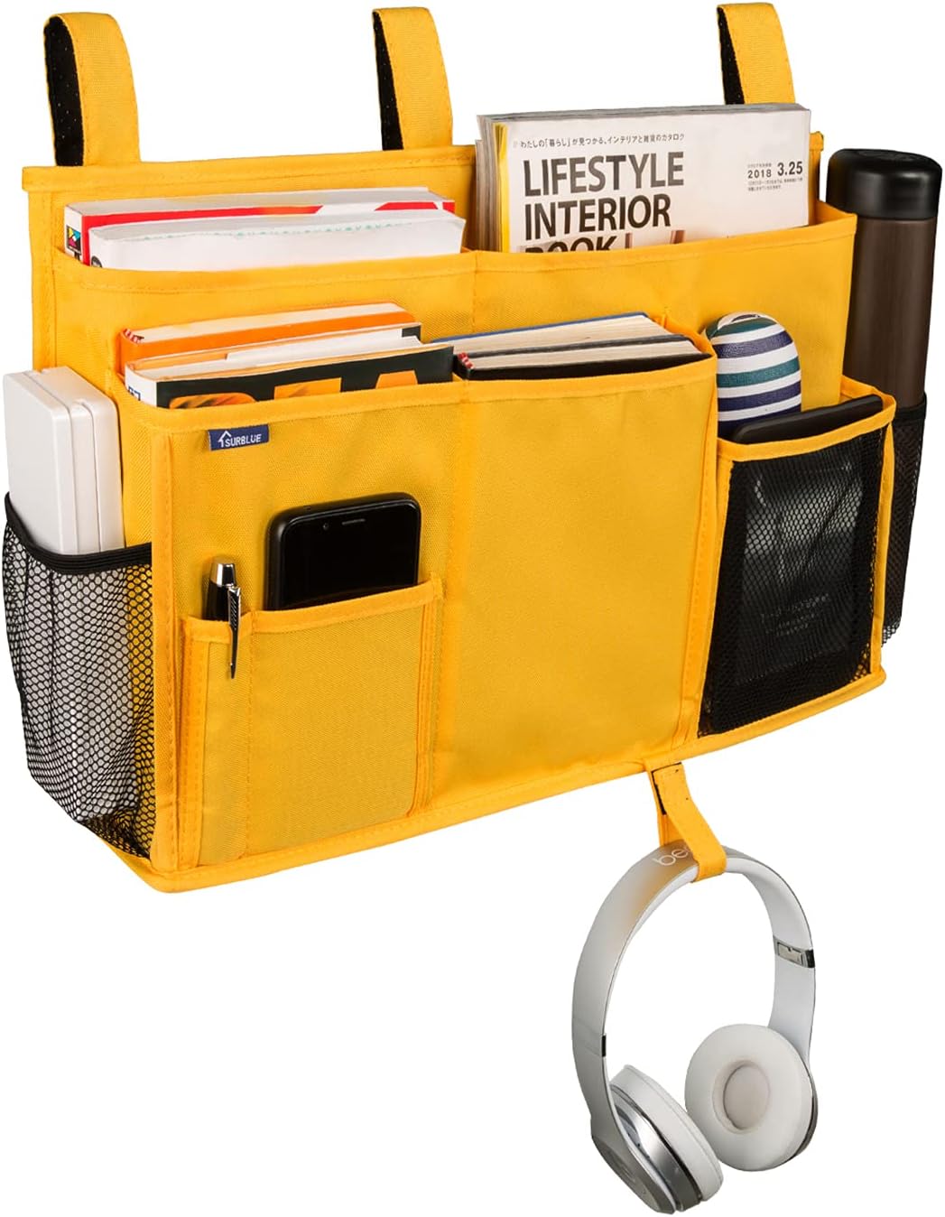 Surblue Caddy Hanging Organizer Bedside Storage Bag for Bunk and Hospital Beds Yellow, L, Large - Image 3