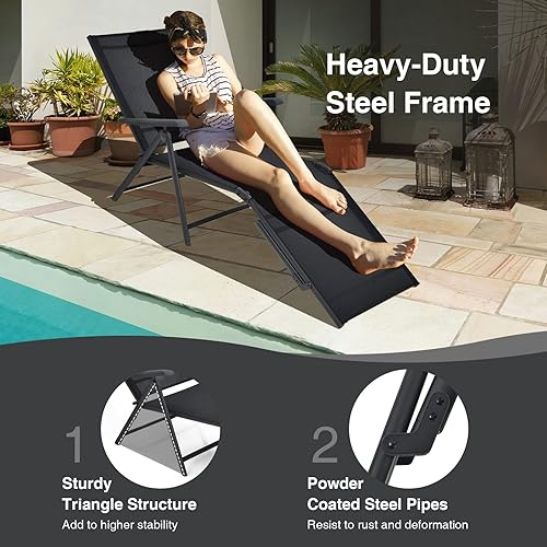 Miniatura 7 de COSTWAY 2 PCS Plegable Chaise Lounge Chair Outdoor Portable reclinable Tumbona Negro