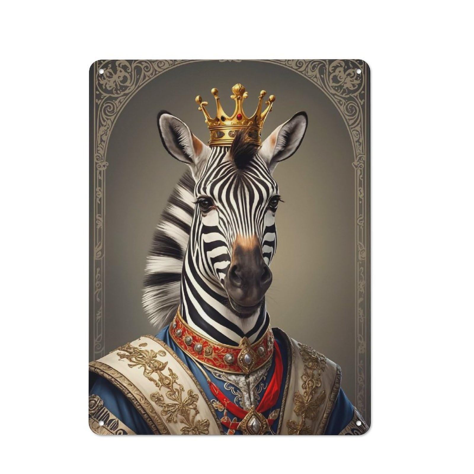 Junmoney Zebra King Portrait Vintage Metal Sign 40X30cm For Café Or Restaurant, Suited To Restaurant Decor Fans
