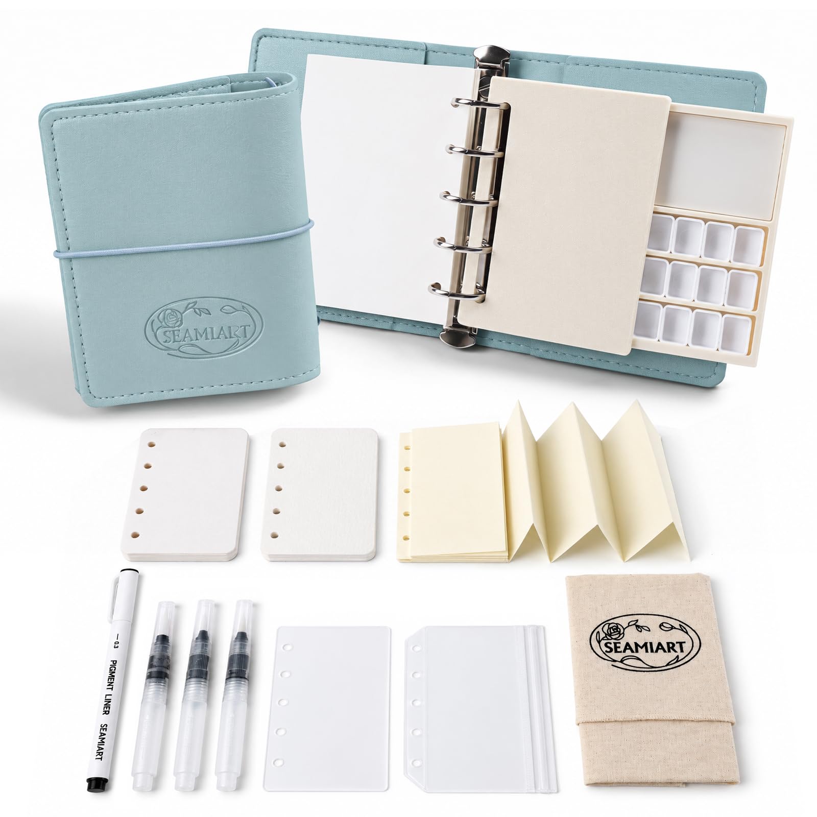 SEAMIART Travel Watercolor Journal Binder Set, Sketchbook with Paper Refill