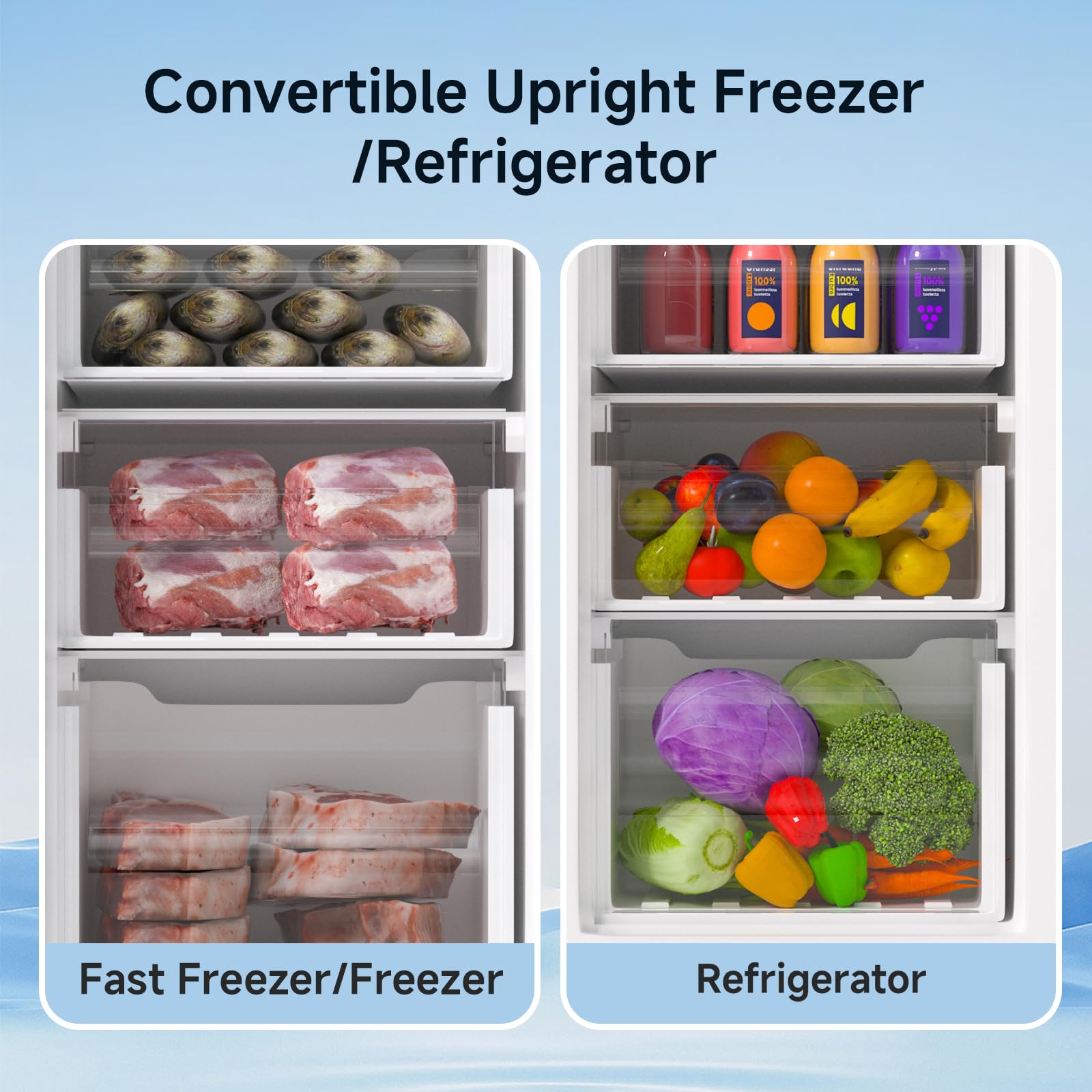 Bangson Upright Freezer, 7.0 Cu.Ft Stand Up Freezer, Convertible Upright Freezer/Refrigerator, Single Door For Kitchen,Garage, Office, Apartment, Silver on Fridge.com - View 3