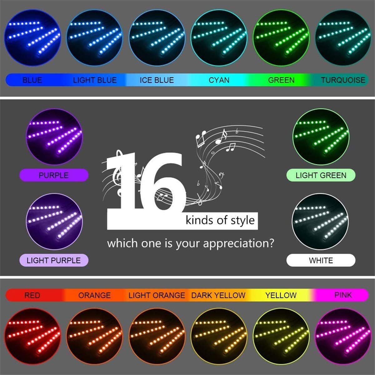 GOADROM Car LED Strip Light, 4pcs 36 LED DC 12V Multicolor Car Interior Lights LED Under Dash Lighting Waterproof Kit with Wireless Remote Control, Multi-Mode Change(DC 12V)… : Everything Else