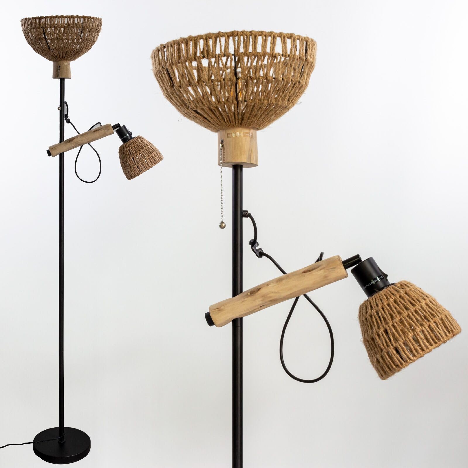 Osasy Lámpara de Pie Boho Única Hecha a Mano, Lámpara de Pie de Madera Bohemia para Decoración de Salón, 165 cm