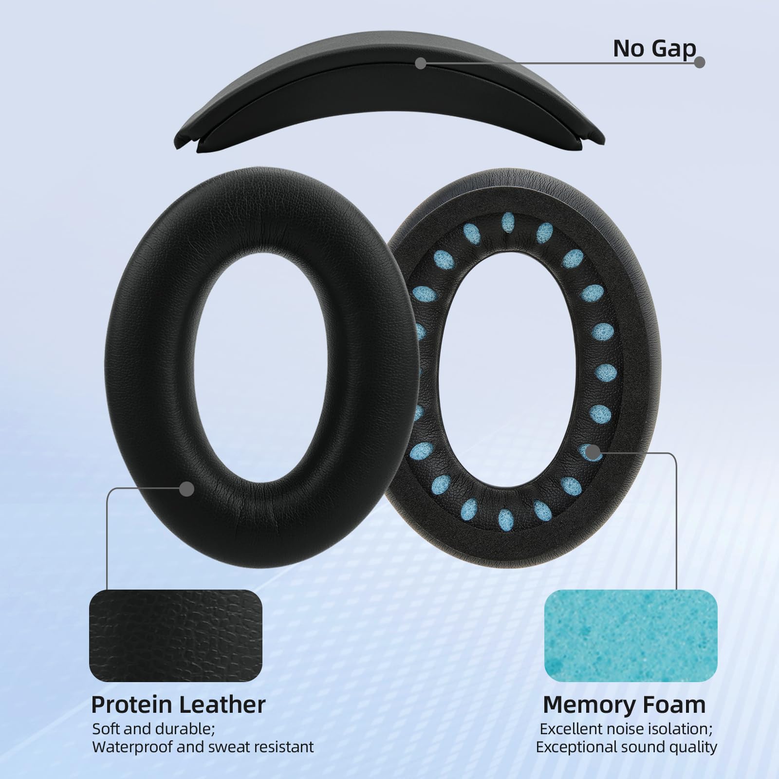 Almohadilla de repuesto para diadema y almohadillas para auriculares Bose QC35 QC45 con espuma viscoelástica de aislamiento de ruido (negro)