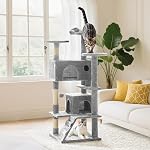 Sweetcrispy Cat Tree, 138 cm Multi-Level Sturdy Space-Saving Soft Plush with 2 Cozy Condos & Durable Sisal Scratching Posts, Indoor Cat Tower for Multiple Cats & All Ages, Light Grey