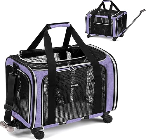 BAGLHER Bolsa de transporte para perros con ruedas, aprobada por aerolíneas, lado suave, para viajes, para mascotas, tamaño pequeño, mediano, con