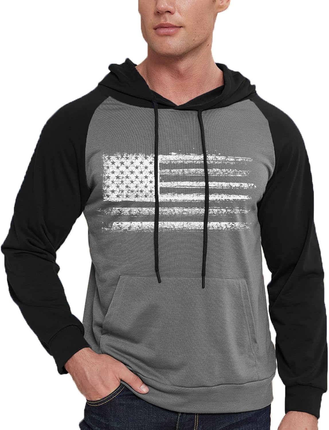 H HYFOL Men's Sweatshirt USA FLAG Patriotic Graphic Polyester Hoodies for Men Pocket Raglan Long Sleeve Sweatshirts - Image 6