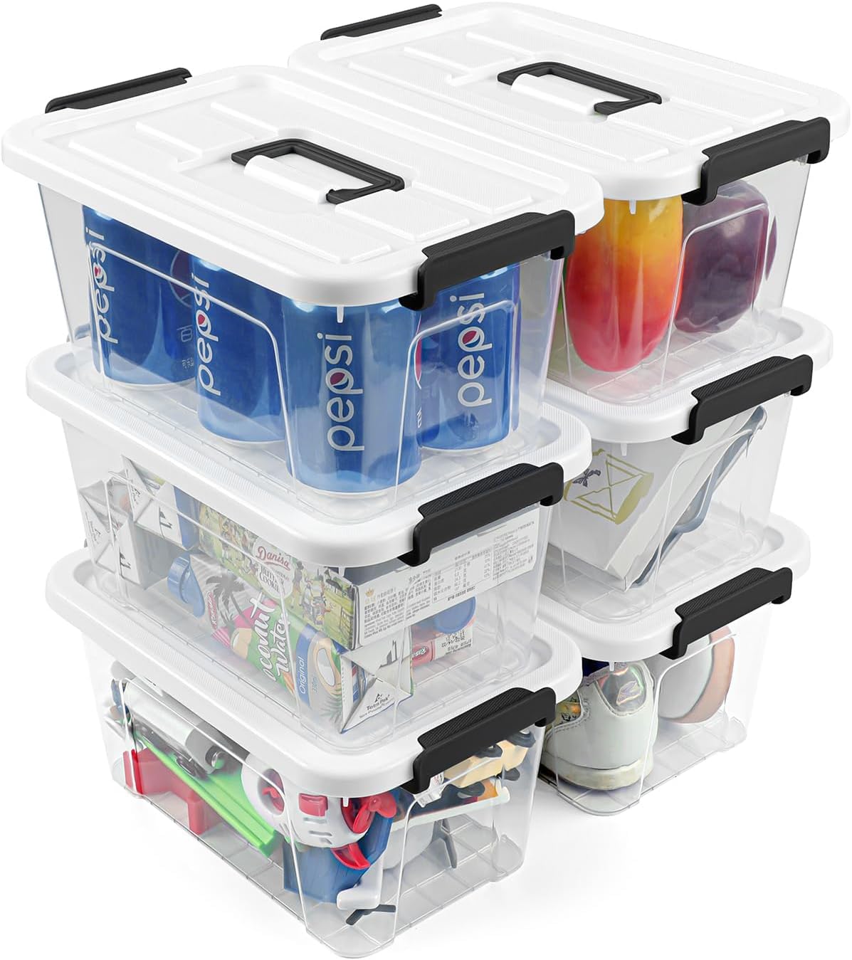 NUMIFUN Plastic Storage Bins with Lids 6 Pack Storage Organizer, 7 Quart Stackable Storage Bins with Buckle Lids and Handle easy for Home Office Pantry Organization, Clear Lids โ image 1