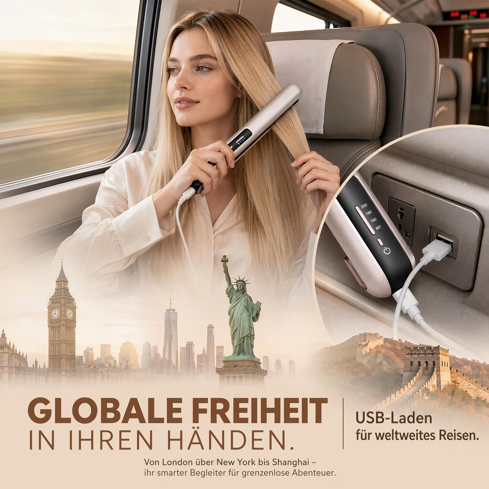 Glätteisen Mini Kabellos 5000mAh Akku - 2 in 1 Glätteisen Locken und Glätten | Reiseglätteisen mini für Handtasche | Kleines Glätteisen ohne Kabel für alle Haartypen | Frizz Reduzieren（160-200℃）