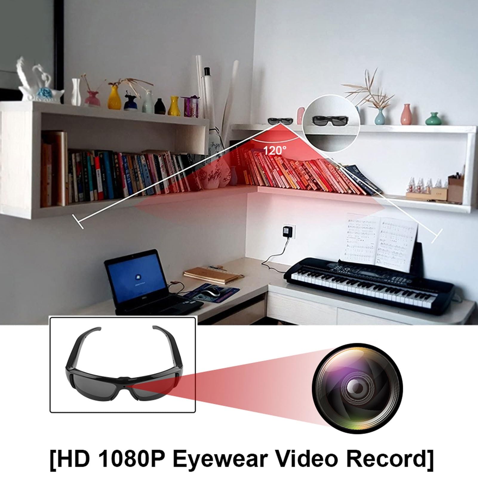 Fockety Occhiali da Sole da Sole a 1080p, Occhiali da Fotocamera Sportiva Angolare Angolare Anti -scruta