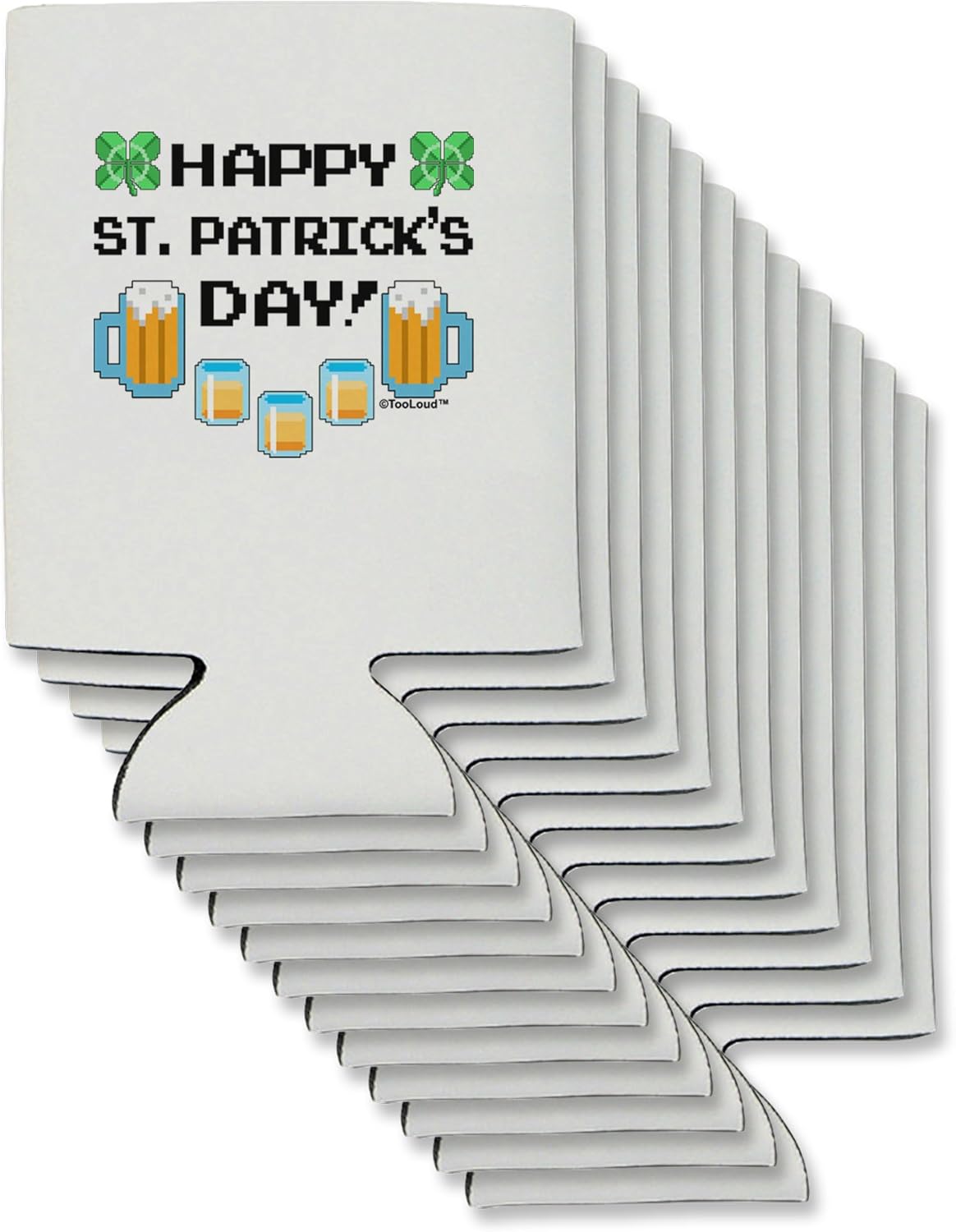TooLoud Pixel Happy St Patricks Day Can/Bottle Insulator Coolers - 12 Pieces