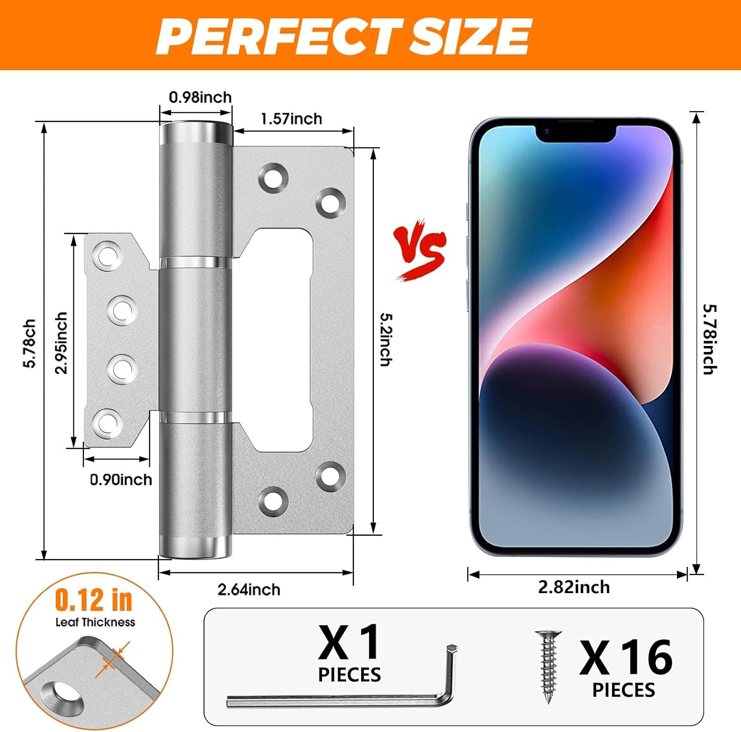 5" Self Closing Door Hinges, Non Mortise Door Hinge, Soft Close Door Hinges with Silent Hydraulic Buffering for Interior, Laundry Rooms, Bedrooms Door (2PCS, Silver)