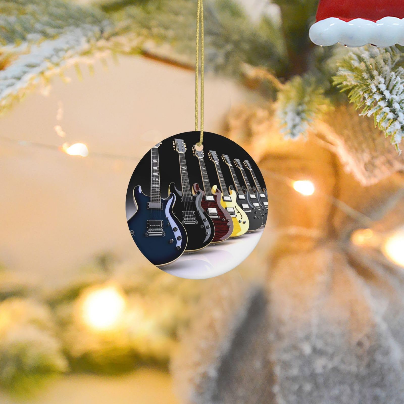 2025 Christmas Tree Decoration Hanging Round Ornament Electric Guitar Ceramic Ornaments Christmas Tree Decorations Round Pendants for Xmas Tree Winter New Year Party Supplies