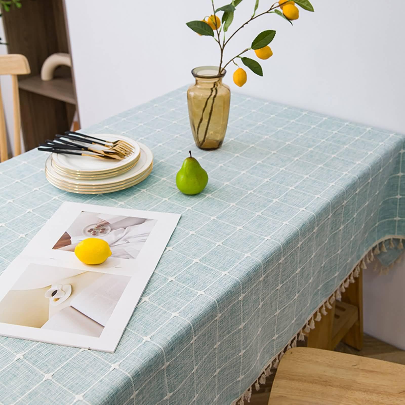 Nappe brodée aspect lin anti tache rectangulaire lavable 140 x 180 cm