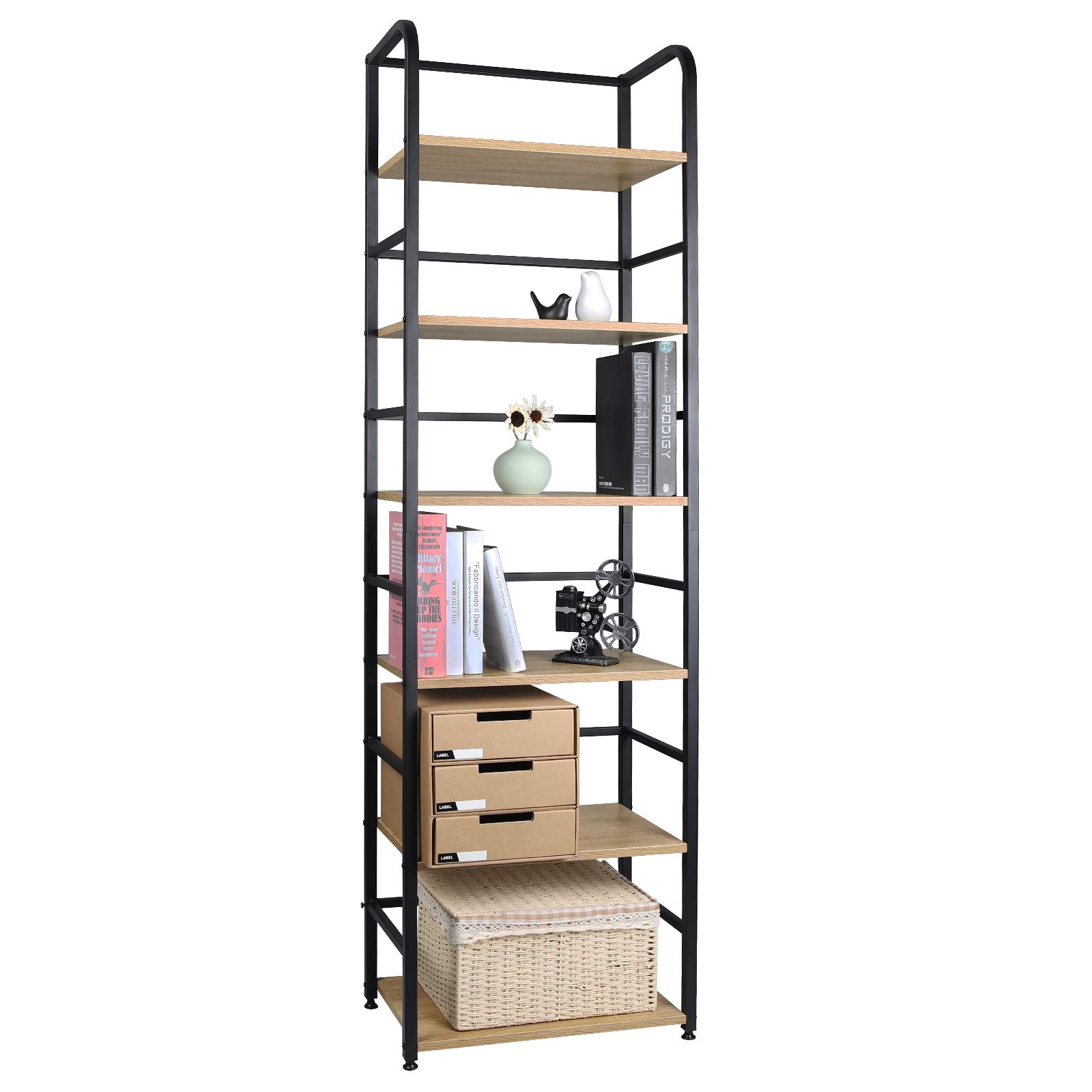 WOLTU Standregal Metallregal Bücherregal Lagerregal Leiterregal Badregal Küchenregal Eckregal Treppenregal Stufenregal Hochregal 6 Ablagen, 50x176x30cm, Hell Eiche RGB11hei