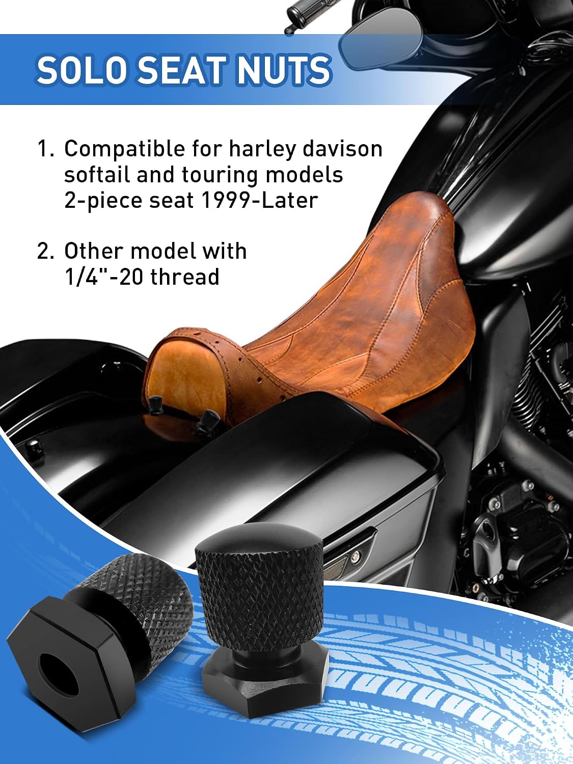 AILMOTO Solo Seat Nut Black, Rear Seat Mounting Nuts 1/4"-20 Compatible for Harley Davidson 1997-2023 Touring Street Glide Road Glide Road King Softail Low Profile Iron Heritage