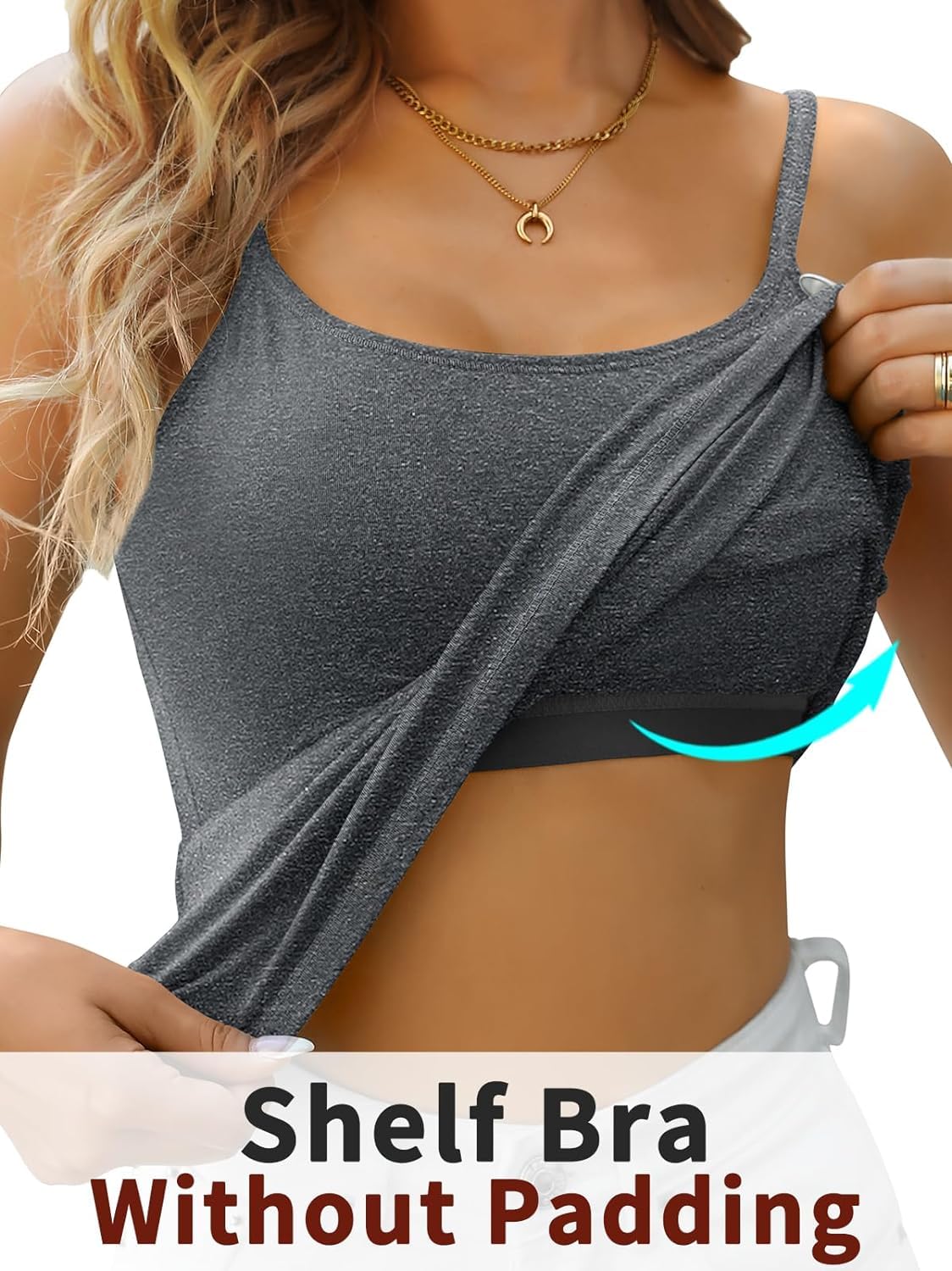 Attraco 2er Pack Damen Baumwolle Tank Top mit Regal BH Unterhemd Verstellbarer breiter Riemen Camisole Basic Cami Tanks