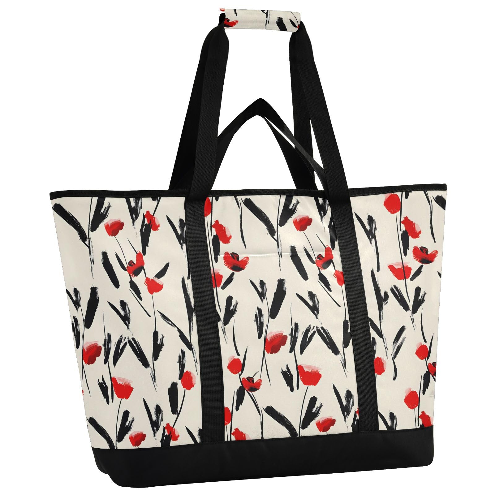 Creative Simple - Bolsa térmica con aislamiento floral, bolsas de compras reutilizables con cremallera, bolsa térmica grande portátil para viajes o camping