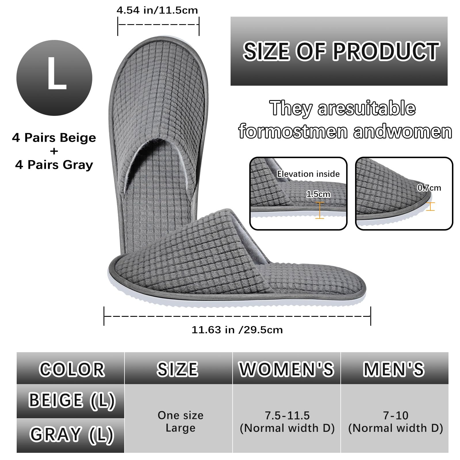 SENJUNSAFE 8 Pairs guest slippers disposable for guests Washable Reusable Which Can Be Used As Women Men House Indoor Bathroom Bedroom hotel(US Men Size 10Women 11)